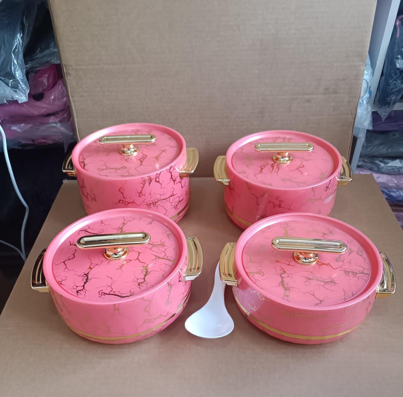 4 pcs infinite insulated hotpot hey are insulated with tough, oduorless, hygienic, durable and virtually unbreakable plastic.Comes with a handle mad eof pvc for carrying during outdoor,picnics / brunc