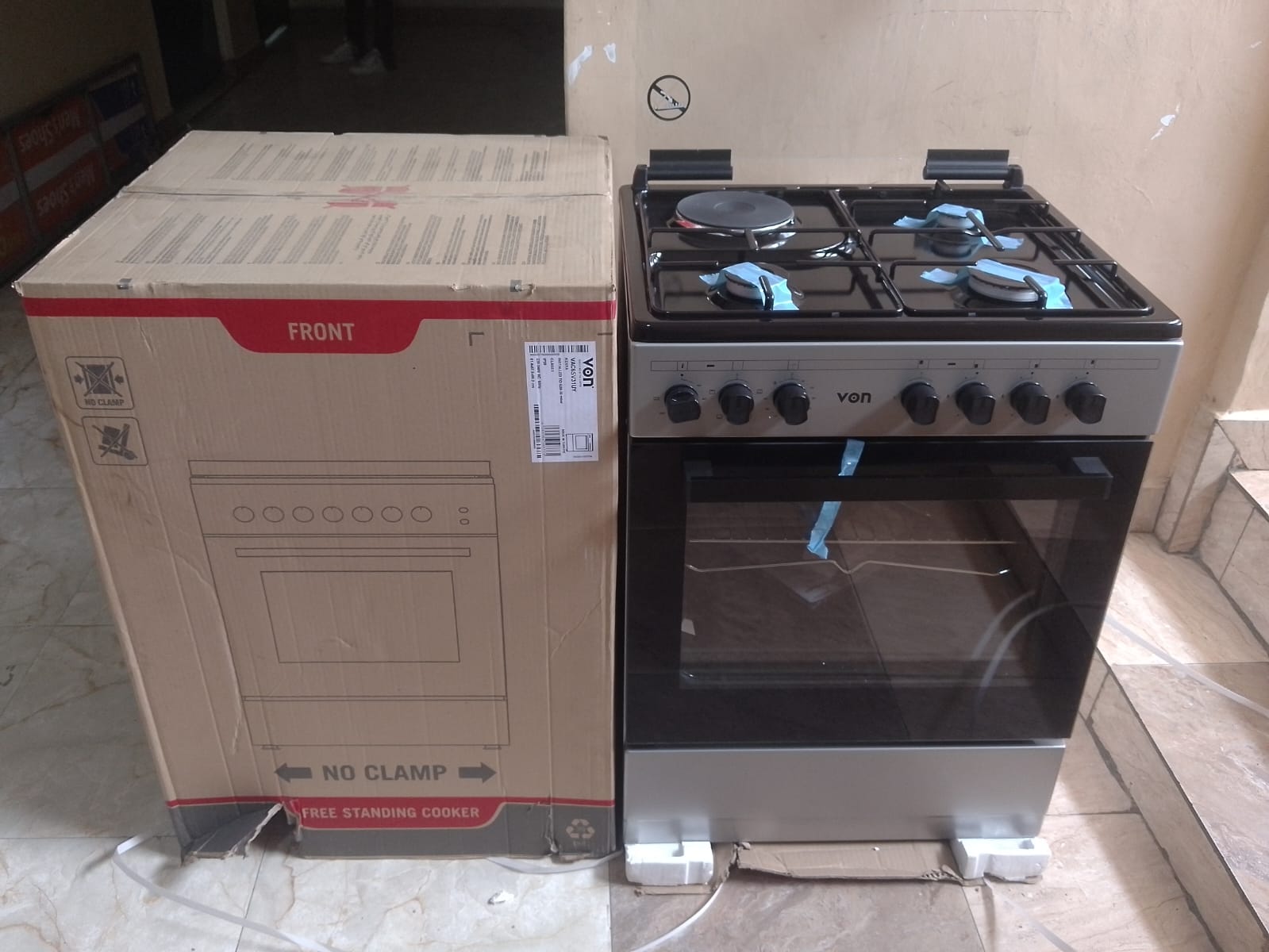 Von 60*60  3+1 standing cooker VON 3 Gas +1 Electric, 60 by 55 cm Standing Gas Cooker with Electric Oven