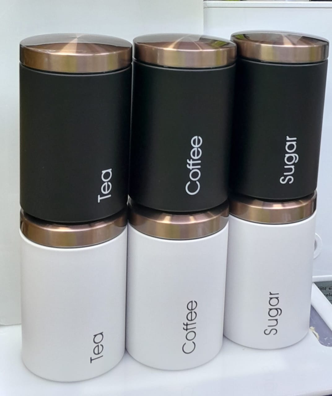 3 in1 storage canisters Tea, Coffee and Sugar Storage Canister, Glass Jars, Containers, Shakers For Tea,Sugar, Coffee And Spices.