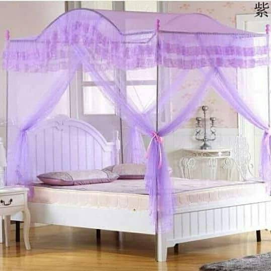Curved 4 stand Mosquito net 4*6 pink, purple, cream and white 
5x6-pink, purple and cream