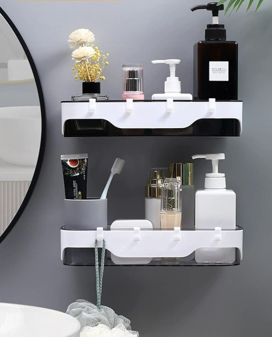 [ NEW ARRIVALS] D023 Accessory holder Homart 1-Pack Shower Caddy, Separable Shower Organizer with Hooks, No Drilling Double Layer Shower Shelf, Used for Bathroom and Kitchen (Black)