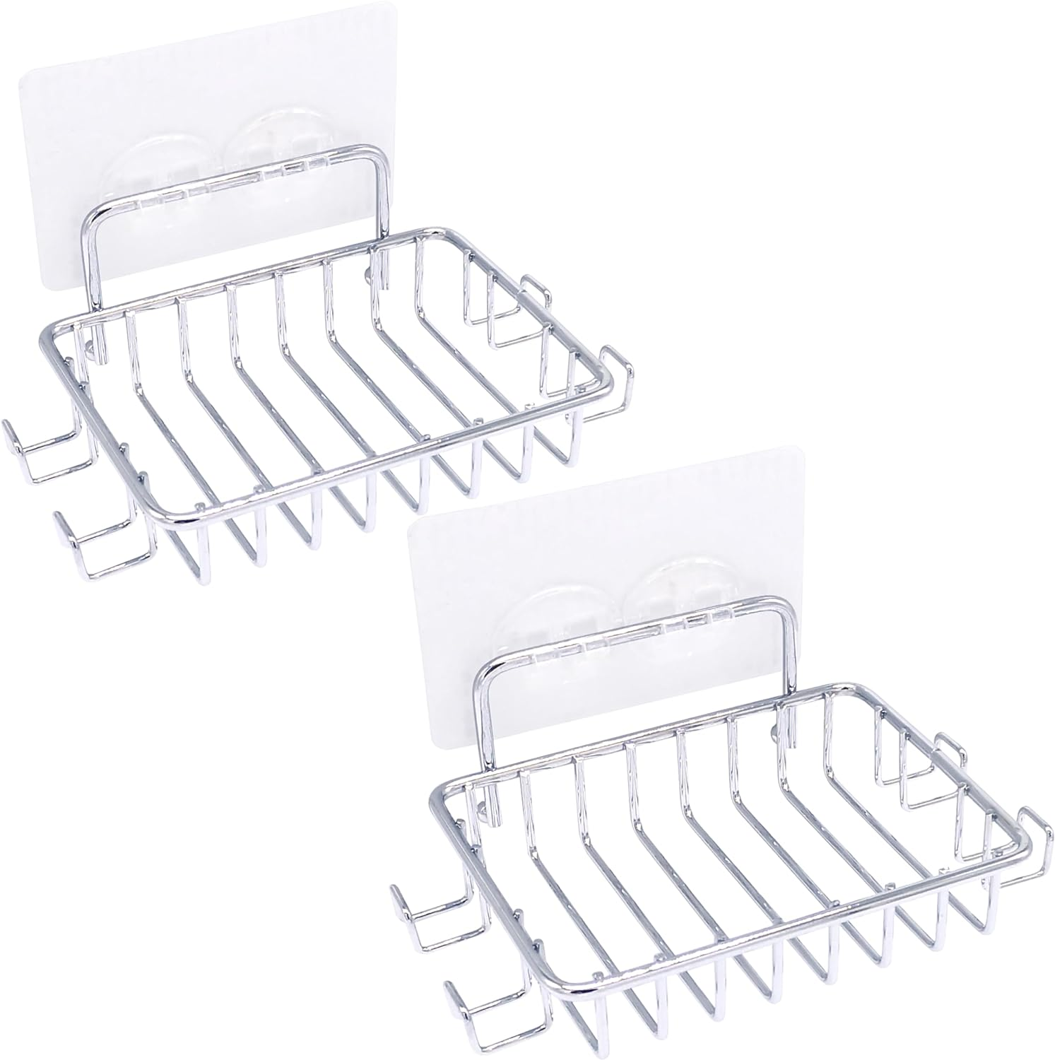HOMART HM-4 Soap Dish soap Holder Bar Soap Dish with Hooks, Bar Soap Holder Suction Cup for Shower Wall, Soap Saver Tray for Bathroom, Stainless Steel Sponge Holder for Tub