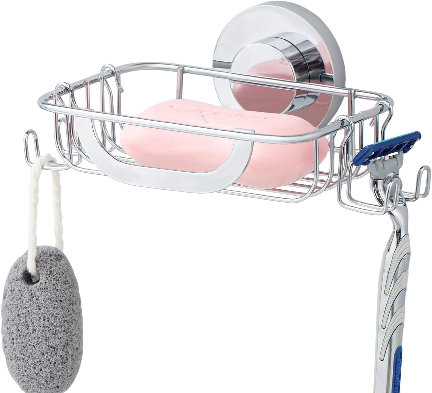 HOMART HM-4 Soap Dish soap Holder Bar Soap Dish with Hooks, Bar Soap Holder Suction Cup for Shower Wall, Soap Saver Tray for Bathroom, Stainless Steel Sponge Holder for Tub