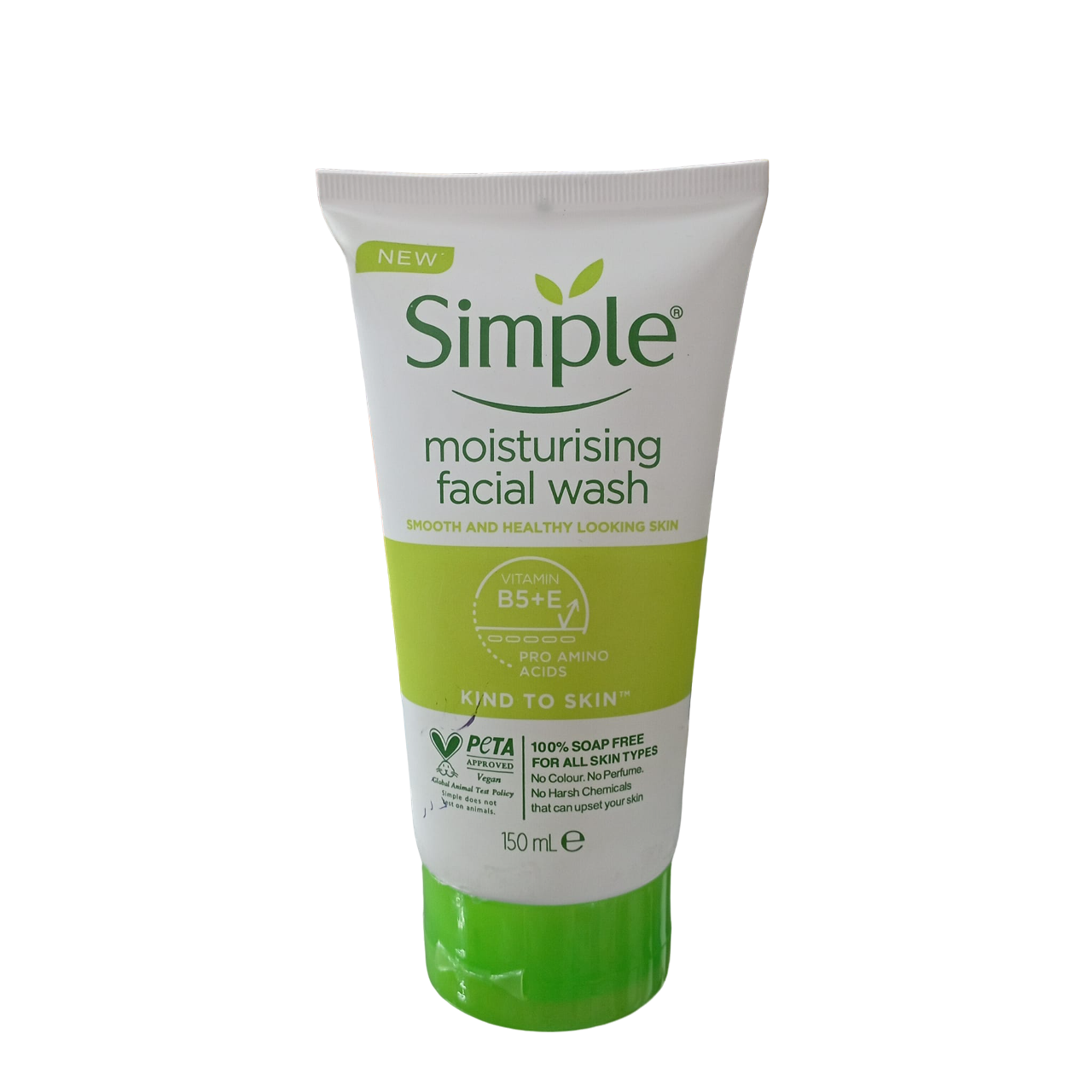 Simple Moisturizing face wash with Vitamin B5 & E. Moisturizes, Cleanses, Smooths, Cleanses, Removes make up, dirt & grime.