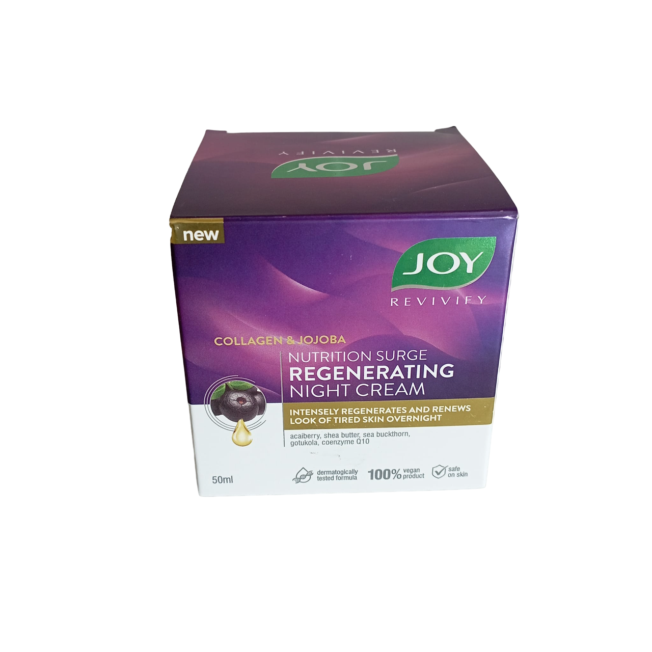 Joy JOJOBA & COLLAGEN Regenerating Night Cream with SHEA BUTTER. Regenerates, Renews, Firms, Tightens, Boost Elasticity, Smooth Wrinkles, Restores damaged skin, Moisturizes and is Anti-Aging.