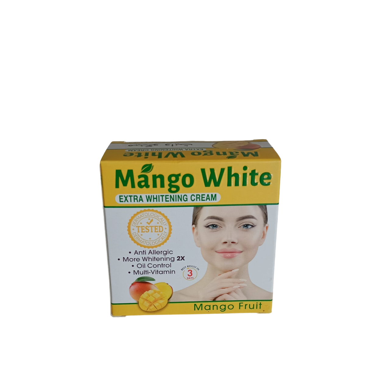 Mango White Extra Whitening Cream. Removes Pimples, Acne, Wrinkles, Marks, Oil Control, Heals Cist Gloom, Removes skin dullness, Moisturizes & Protect the skin from Harmful Sun Light.