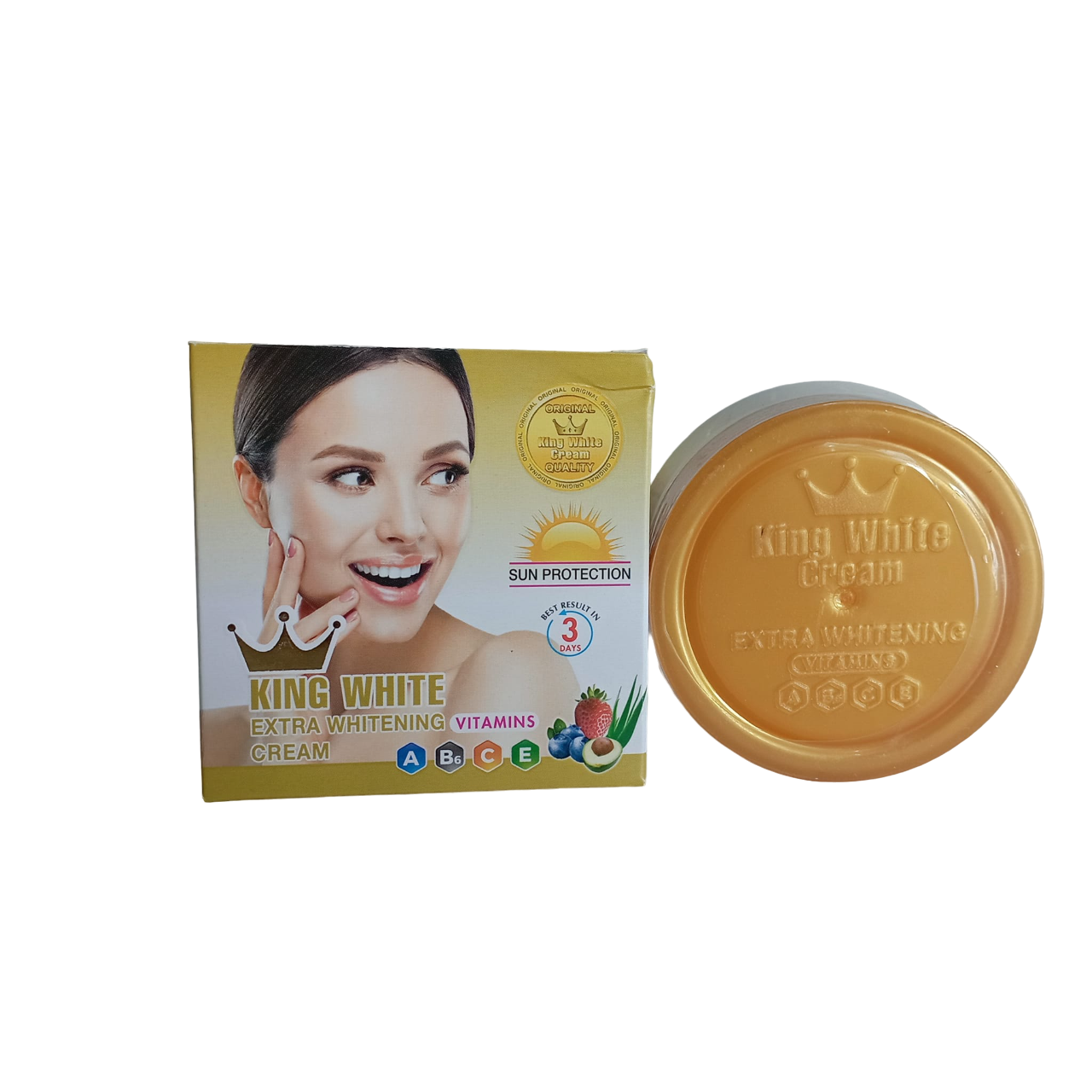 King White Blueberry & Strawberry Face Cream with Vitamin C. Sun Protection, Moisturizes, Whitens Dark Spots, Black Spots, Treats Sun Burns, Anti-Aging & Wrinkles, Minimizes breakouts & Pimples