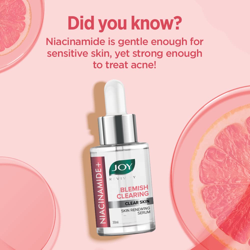 Joy Niacinamide Blemish Clearing Face Serum with Vitamin C & Hyaluronic Acid. Tightens & Firms, Moisturizes, Lighten Dark Spots, Evens the skin tone, Brightens, Removes Wrinkles, Blemish & Fine lines