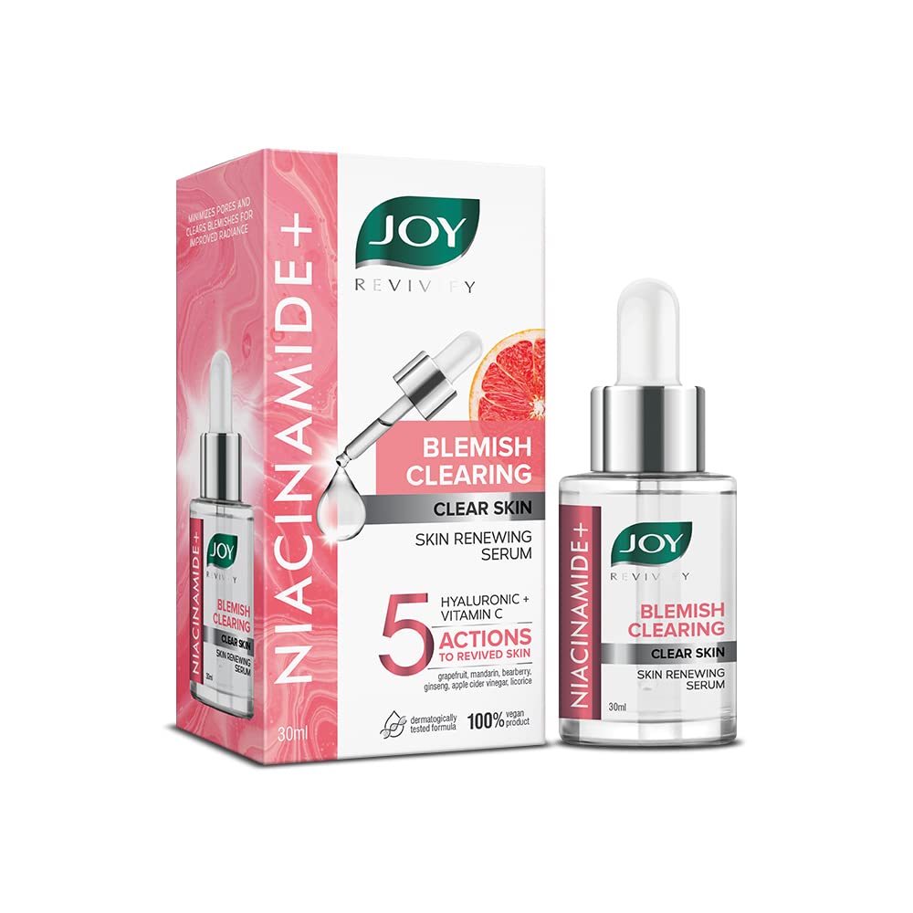 Joy Niacinamide Blemish Clearing Face Serum with Vitamin C & Hyaluronic Acid. Tightens & Firms, Moisturizes, Lighten Dark Spots, Evens the skin tone, Brightens, Removes Wrinkles, Blemish & Fine lines
