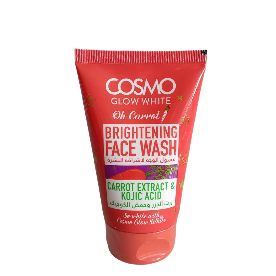 COSMO Glow White Oh Carrot BRIGHTENING Face Wash. Cleanses, Moisturizes, Glows, Brightens, Lightens, Radiant & Even, Removes Blemishes, Smooths, Softens, Removes Dirt, Grease & Impurities