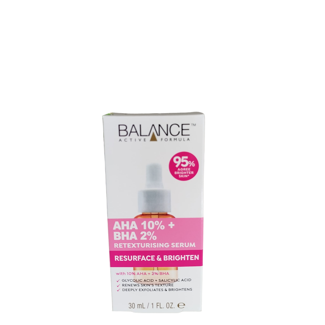 Balance GLYCOLIC Acid, Salicylic Acid. AHA 10% + BHA 2% Retexturizes Face Serum. Brightens, Resurfaces, Treat Acne, Renews skin texture, Deply Exfoliates, Evens the complexion, Softens & Moisturizes.