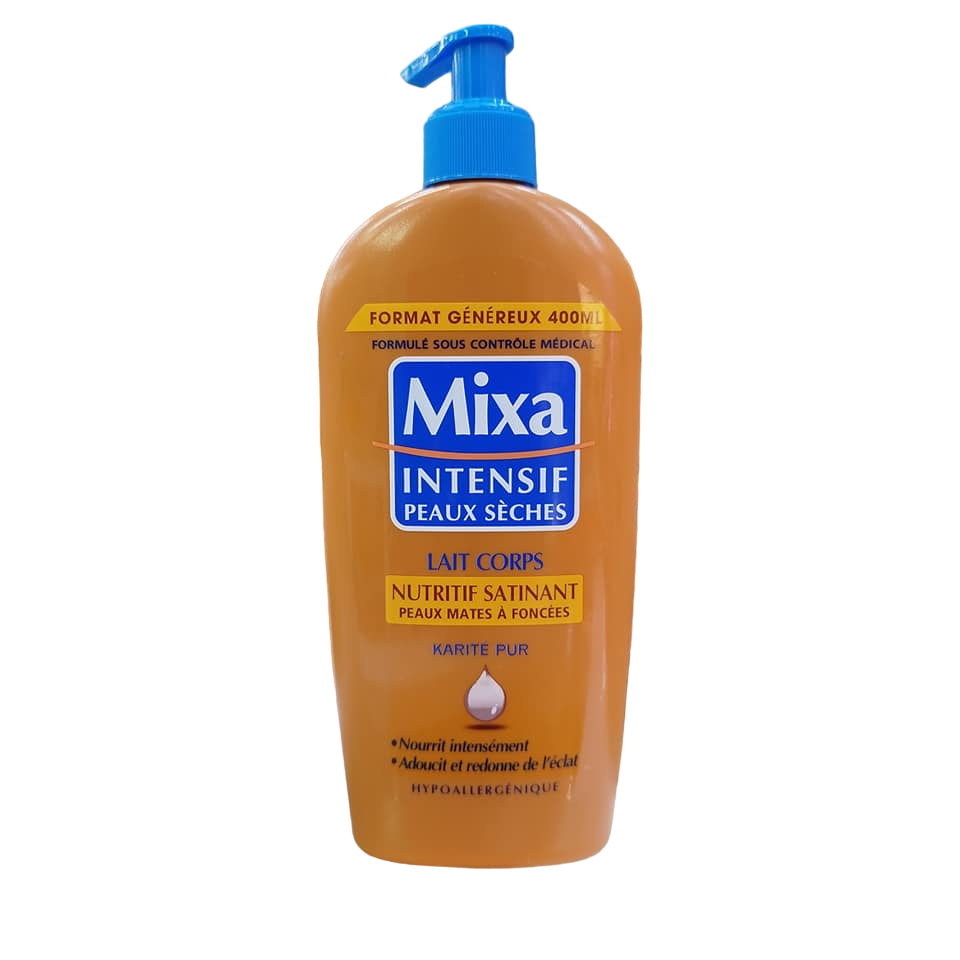 MIXA Shea Butter & Cocoa Butter Nourishing Body Milk Lotion. Moisturizes, Softens, Nourishes, Smooths, Glows, Makes skin radiance, Lightens and Fades blemishes & Imperfections.
