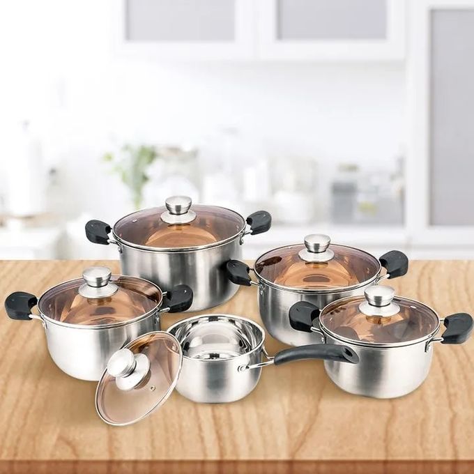 Jamespot 10PCS Cooking Pots Cookware Set 5pcs Pots+5pcs Lids