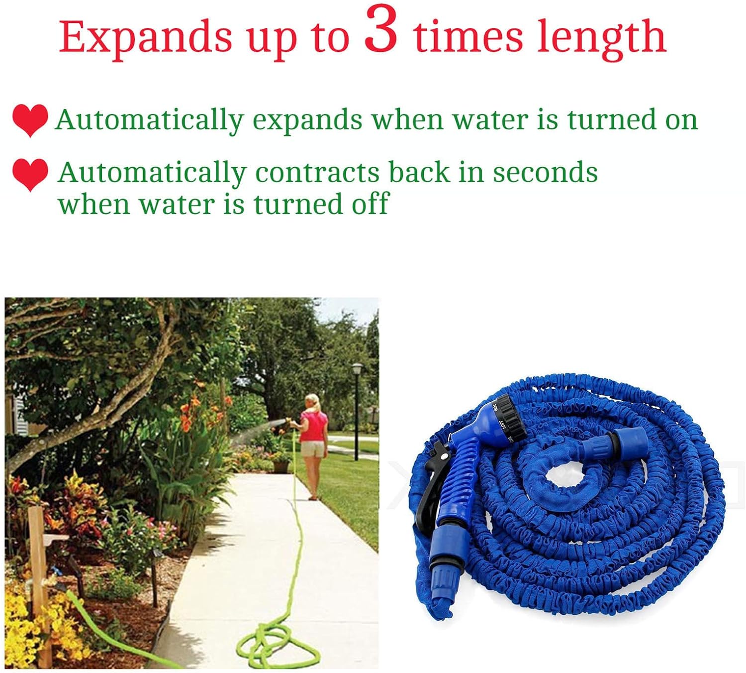 Garden  Expandable Water Hose Pipe ,Car Wash,Pet Cleanerwith 7 Modes Water Spray Gun,Flexible Magic Hose Pipe Spray Gun, Expanding Garden Hose Reel Anti Leakage Lightweight