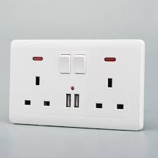 Double Wall UK Plug Socket 2 Gang 13A with 2 USB Charger Outlets