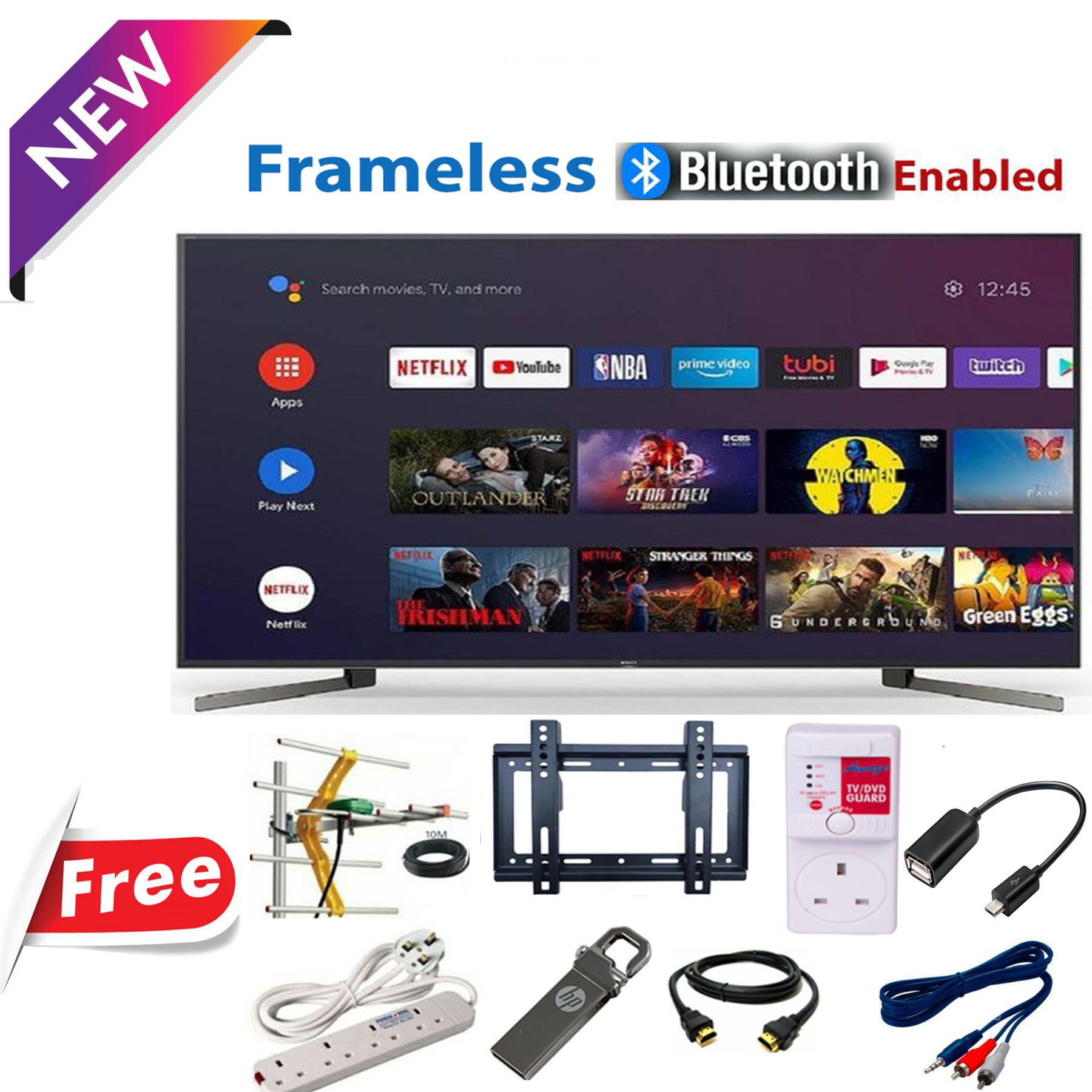 Gld 32" Inch Smart Android FRAMELESS, BLUETOOTH ENABLED WIFI,YOUTBE,NETFIX TELEVISIONS+8 GIFTS