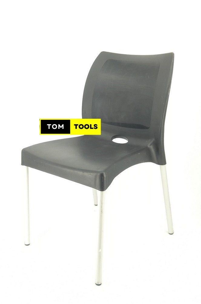 2PCS PAIR Black Strong Armless Comfortable Plastic Chair with Metal Tubing Legs