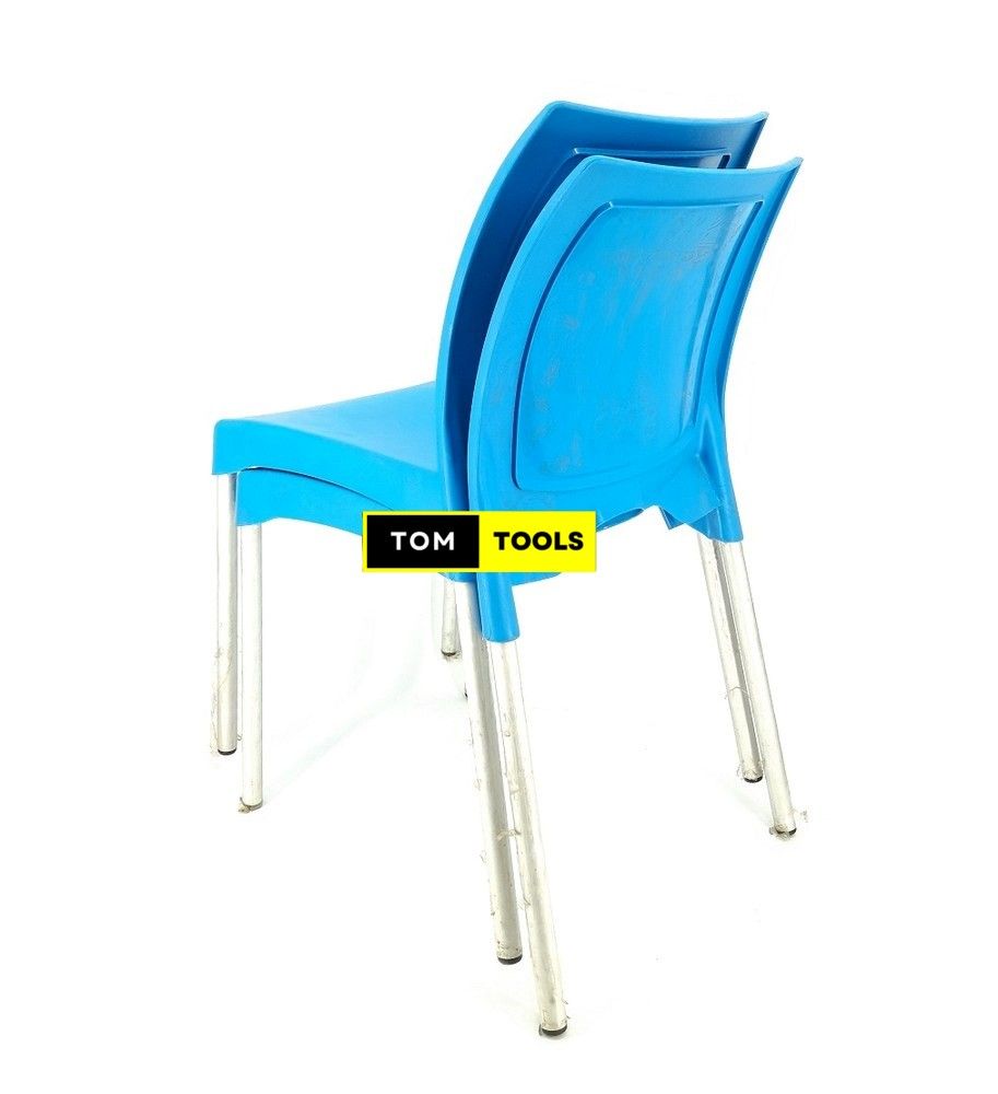 2PCS PAIR Blue Strong Armless Comfortable Plastic Chair with Metal Tubing Legs