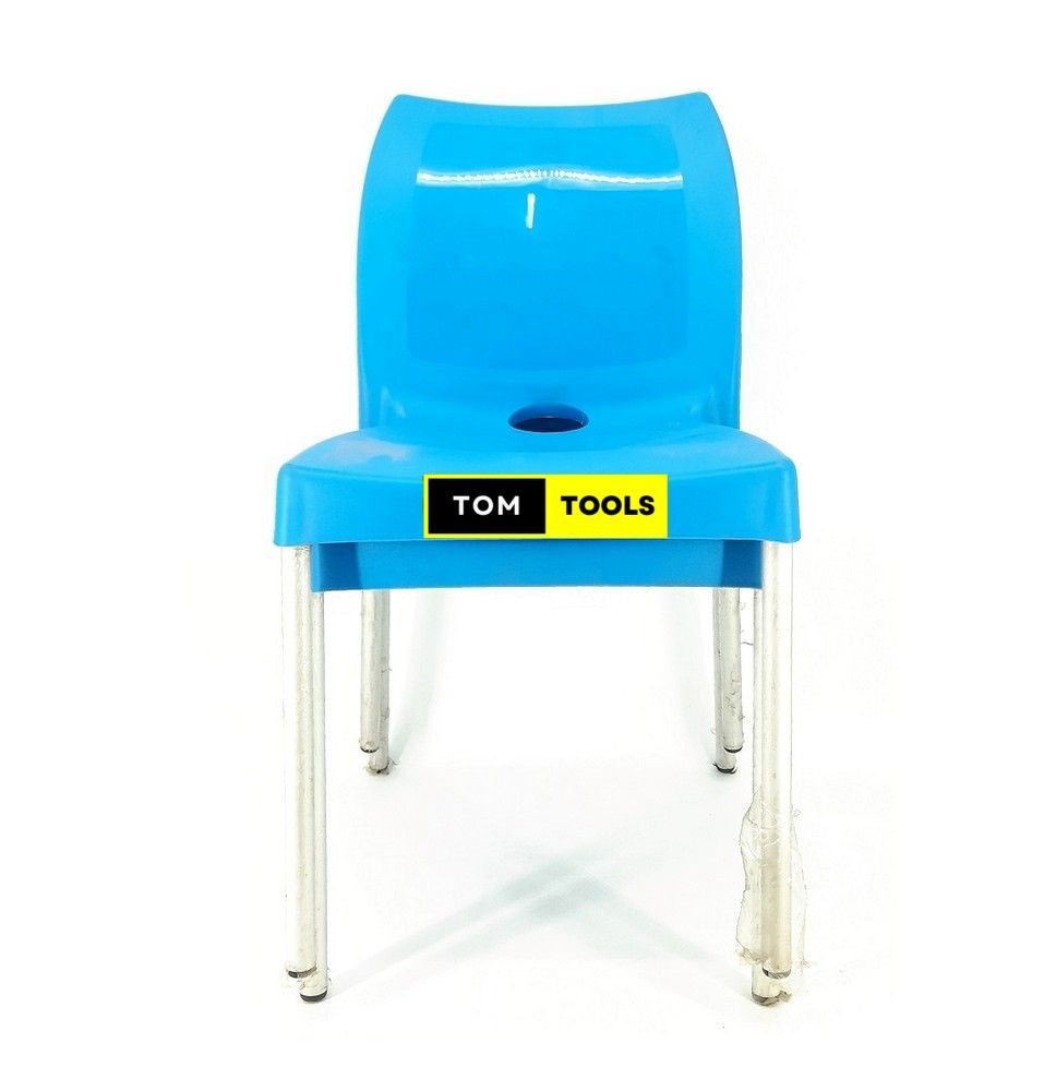 2PCS PAIR Blue Strong Armless Comfortable Plastic Chair with Metal Tubing Legs