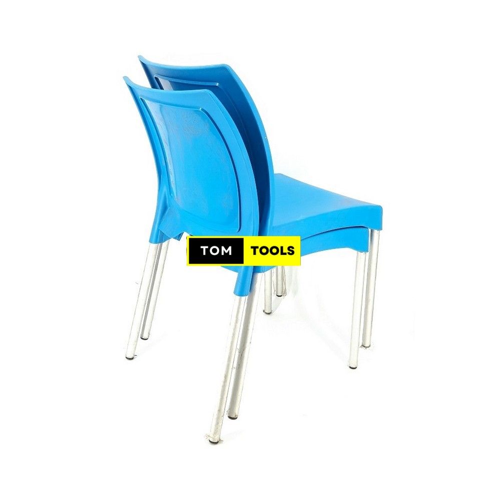 2PCS PAIR Blue Strong Armless Comfortable Plastic Chair with Metal Tubing Legs