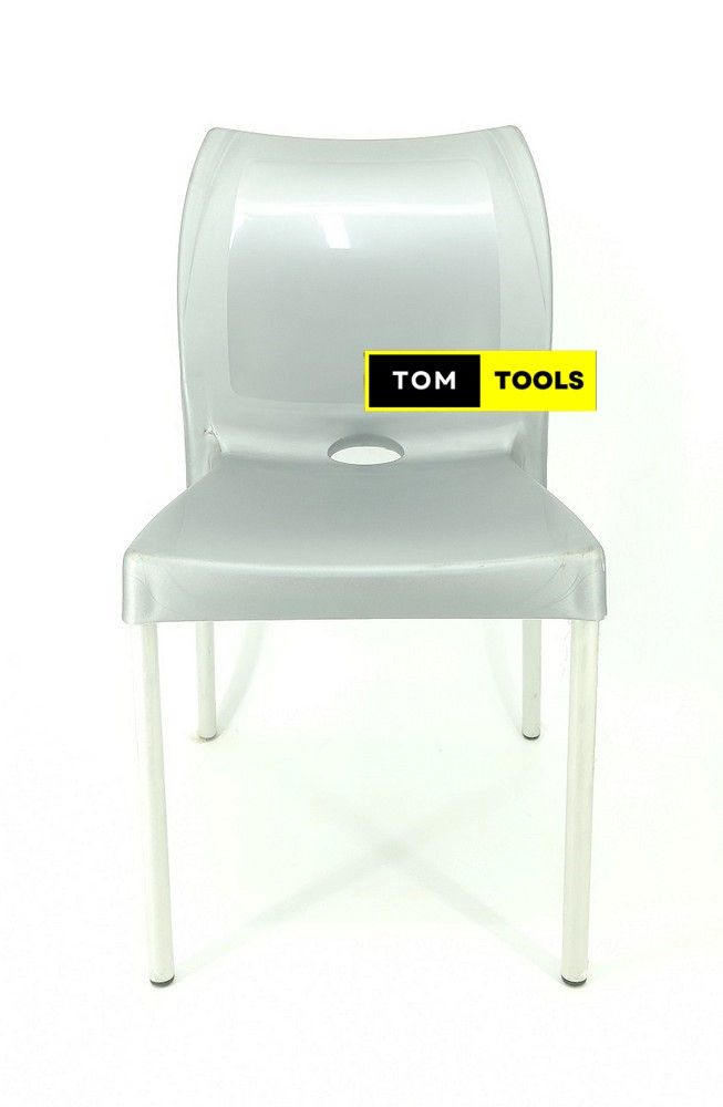 2PCS PAIR Grey Strong Armless Comfortable Plastic Chair with Metal Tubing Legs