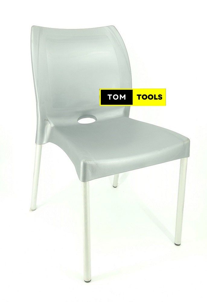 2PCS PAIR Grey Strong Armless Comfortable Plastic Chair with Metal Tubing Legs