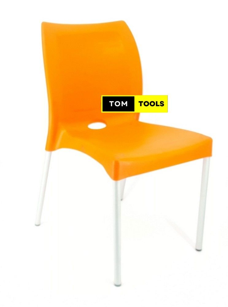 2PCS PAIR Orange Strong Armless Comfortable Plastic Chair with Metal Tubing Legs