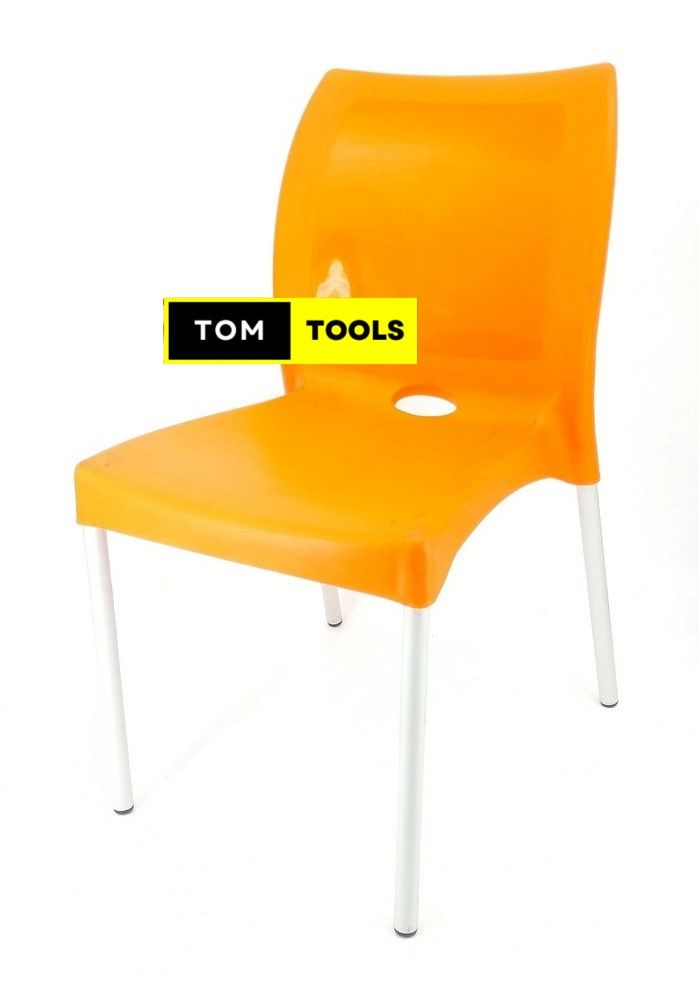 2PCS PAIR Orange Strong Armless Comfortable Plastic Chair with Metal Tubing Legs