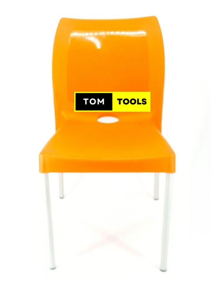 2PCS PAIR Orange Strong Armless Comfortable Plastic Chair with Metal Tubing Legs