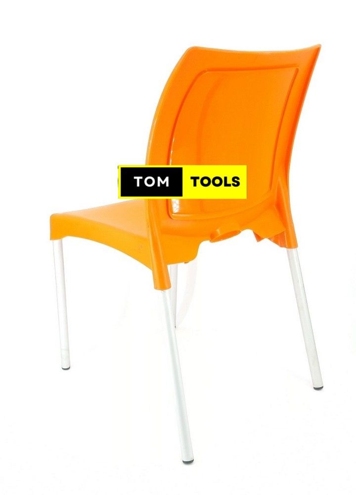 2PCS PAIR Orange Strong Armless Comfortable Plastic Chair with Metal Tubing Legs