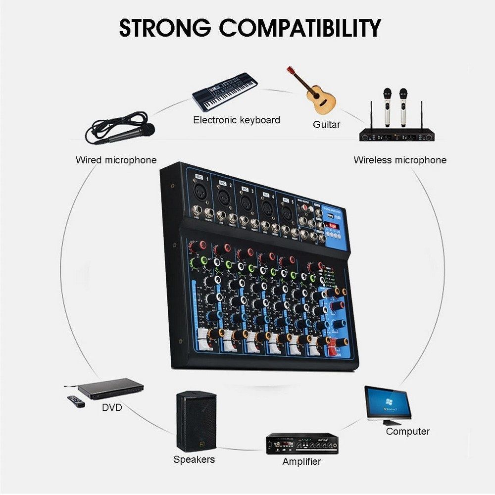Channel Audio Plain Audio Mixer with Bluetooth, LED Digital Display