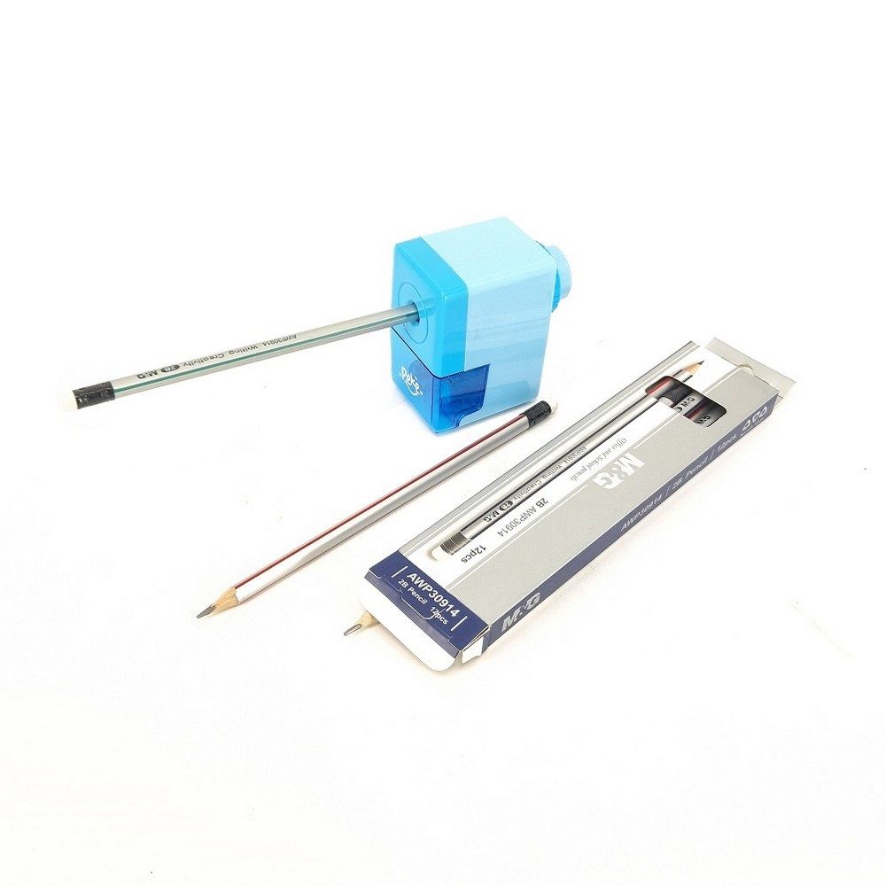 12PCS 2B Pencils and Semi Automatic Rotary Pencil Sharpener