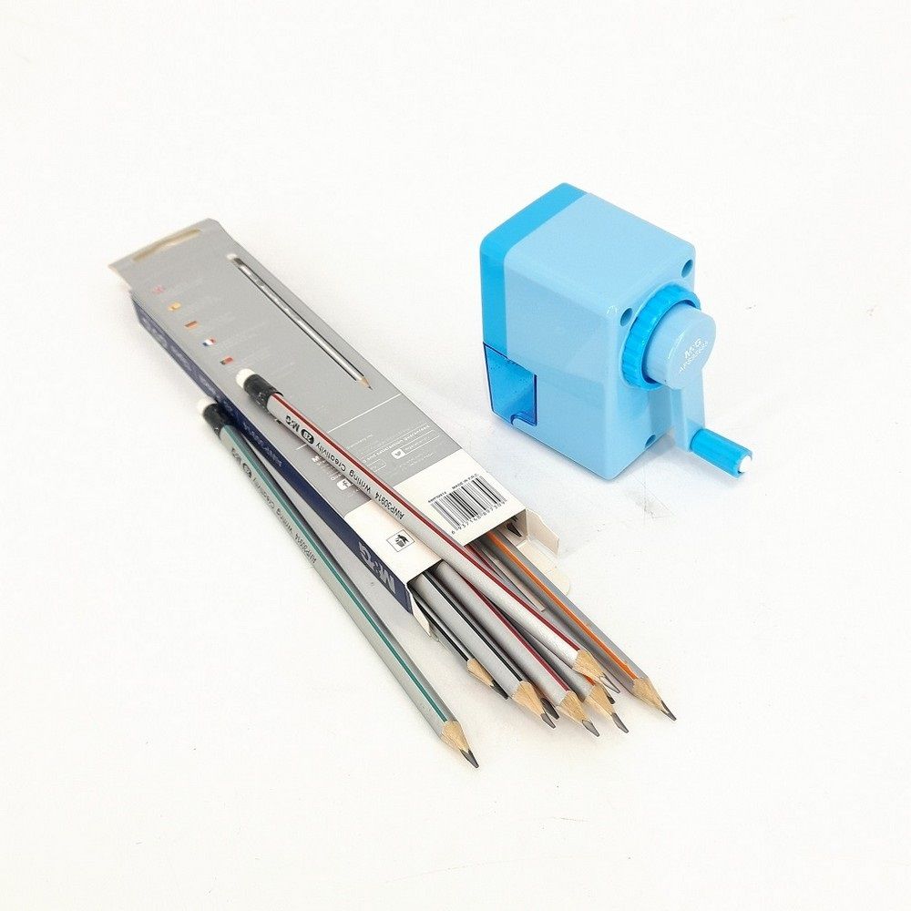 12PCS 2B Pencils and Semi Automatic Rotary Pencil Sharpener