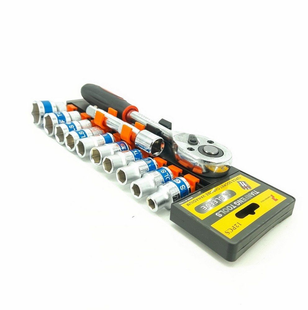 12PCS CR-V Box Spanner Wrench Set with Ratchet Handle 5 inch Extension