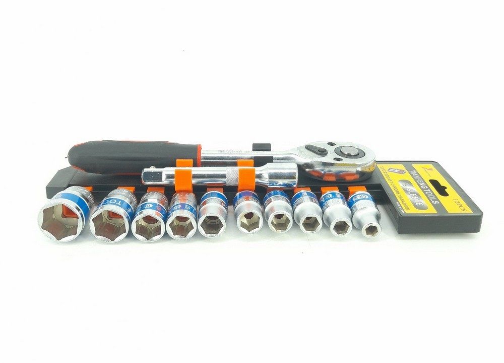 12PCS Socket Wrench Box Spanner Set with Ratchet Handle 5 inch Extension