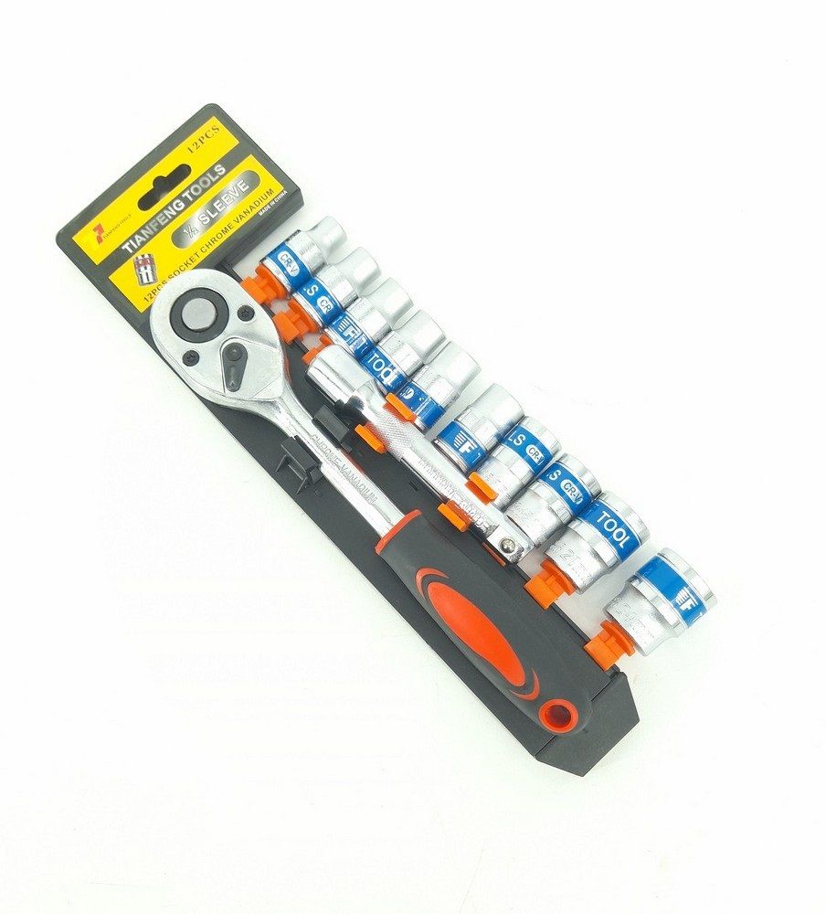 12PCS Socket Wrench Box Spanner Set with Ratchet Handle 5 inch Extension