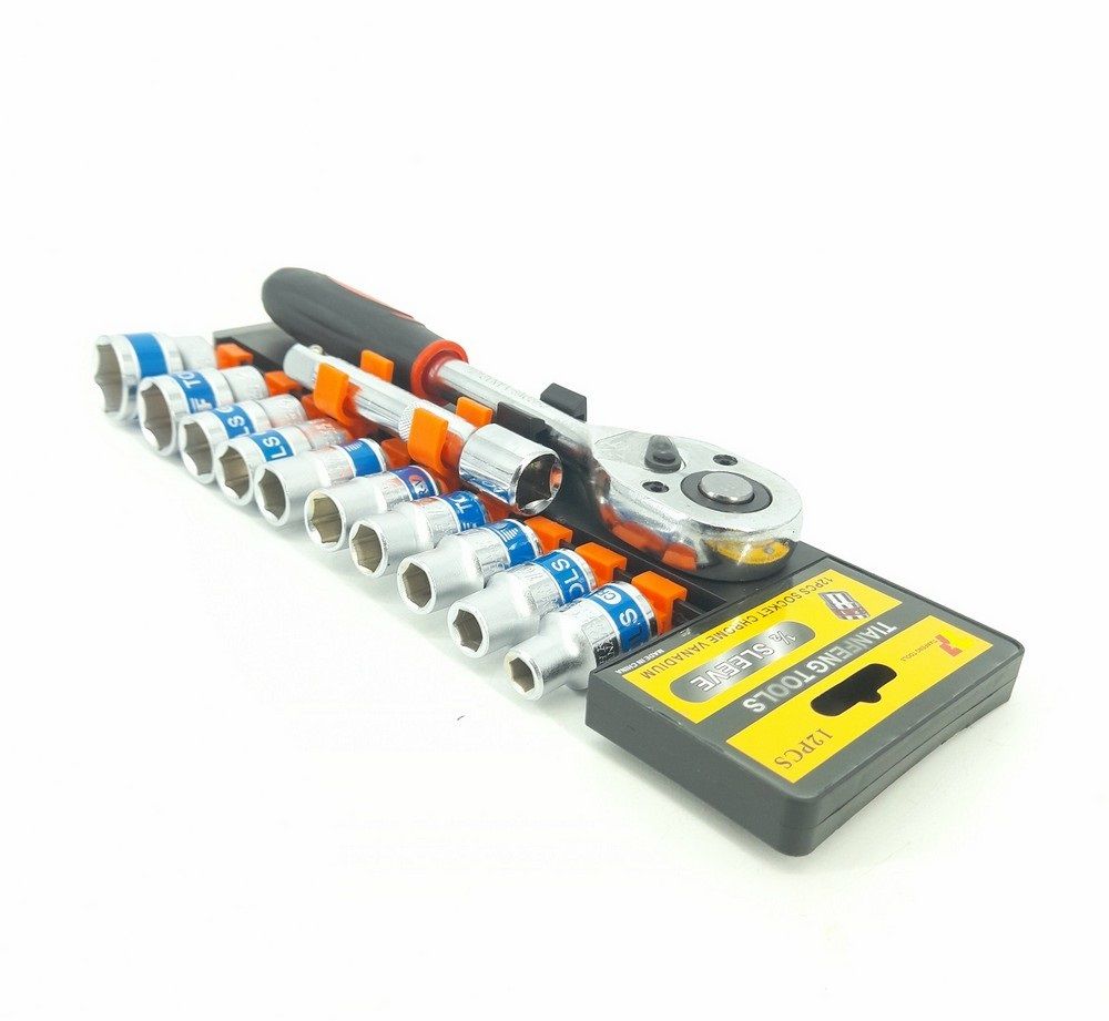 12PCS Socket Wrench Box Spanner Set with Ratchet Handle 5 inch Extension