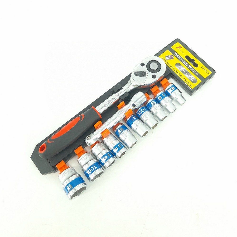 12PCS Socket Wrench Box Spanner Set with Ratchet Handle 5 inch Extension
