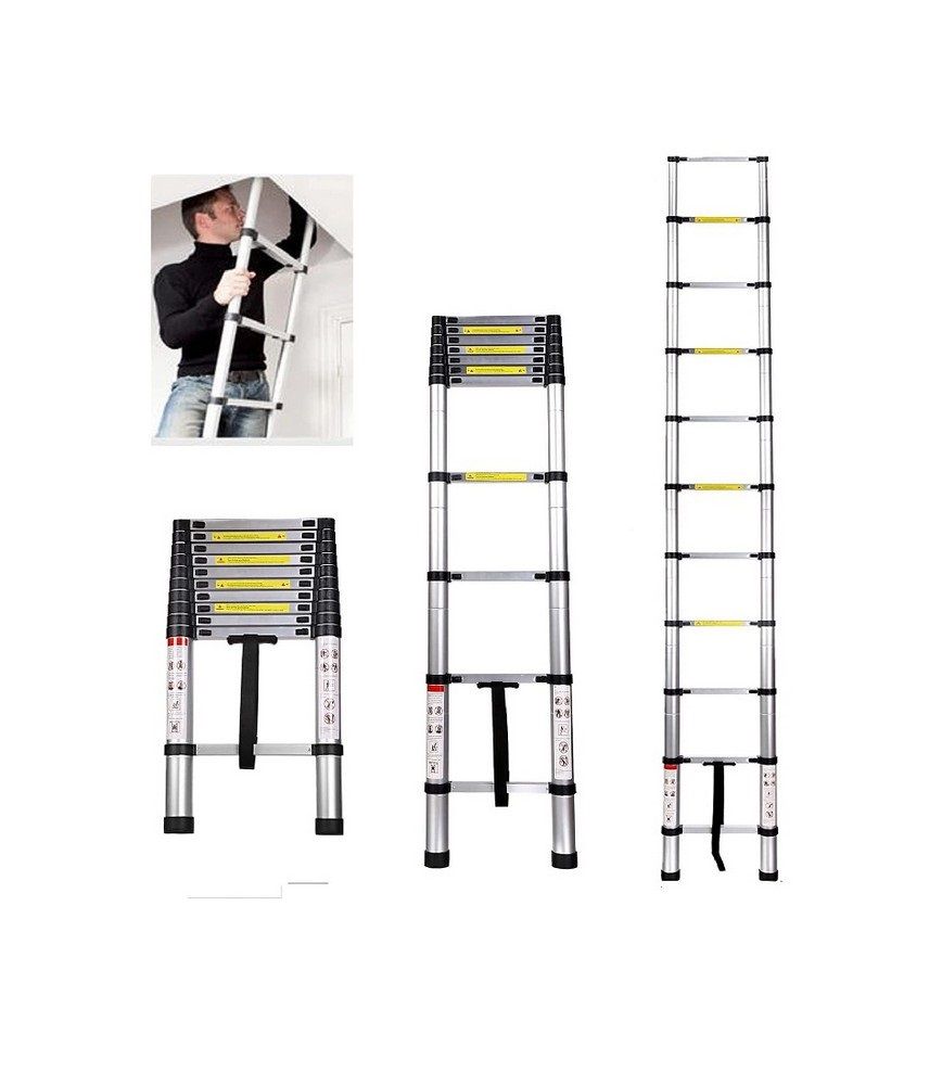 15 Steps 4.4m 14.5ft Telescopic Aluminium Ladder, Heavy Duty