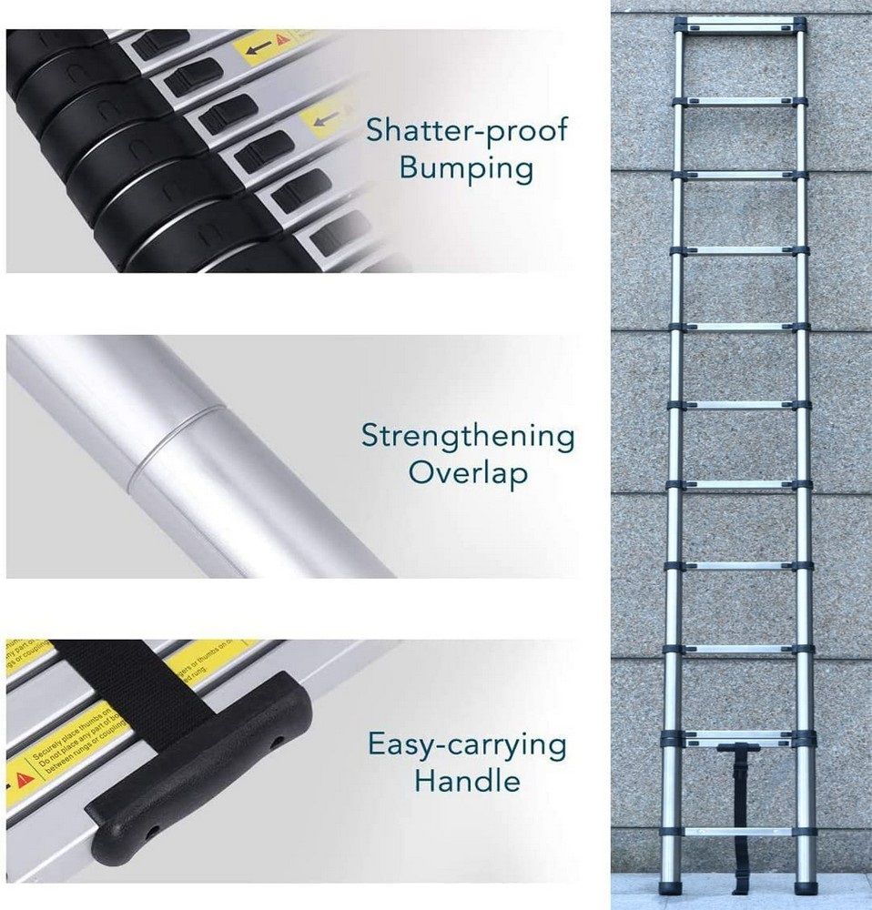 15 Steps 4.4m 14.5ft Telescopic Aluminium Ladder, Heavy Duty