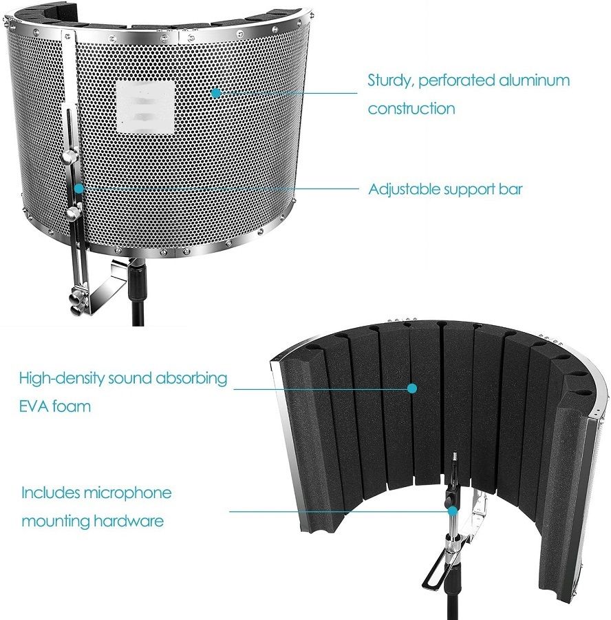 19 Inch Studio Mic Isolation Acoustic Enclosure Mic Shield Vocal Booth
