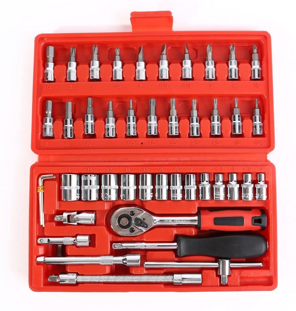46pcs 1/4-Inch Socket Ratchet Wrench Combo Tools Kit Set