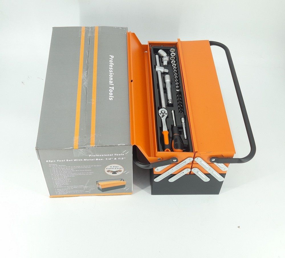 85PCS Complete Tool Set With Cantilever Metal Toolbox