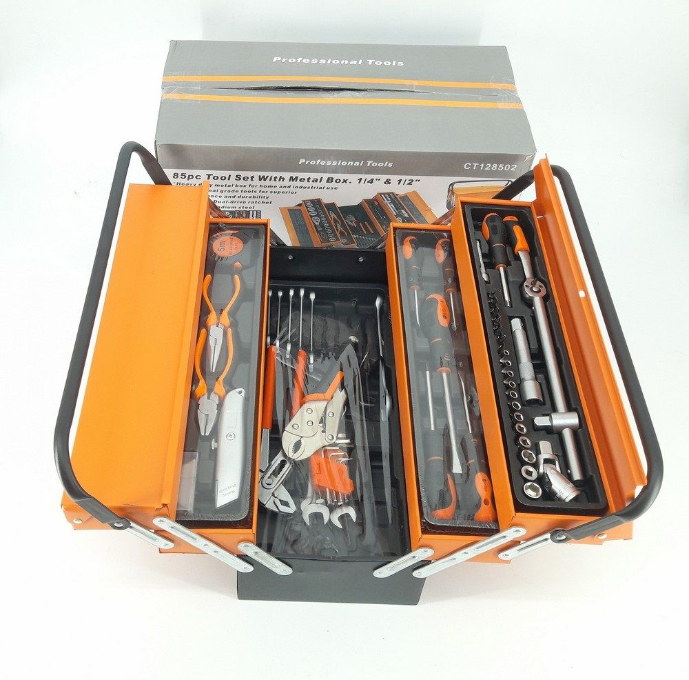 85PCS Complete Tool Set With Cantilever Metal Toolbox