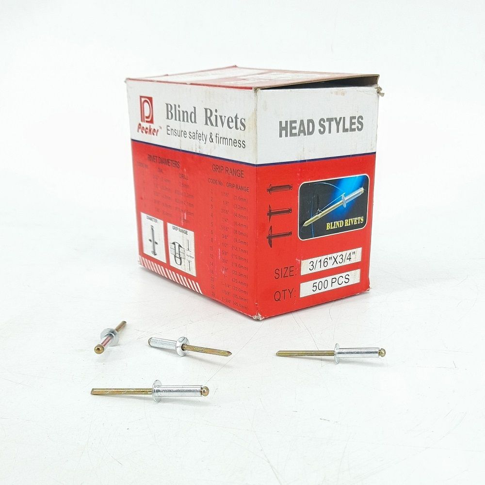 500PCS ³⁄₁₆ X ¾ Aluminium Steel Blind Rivets