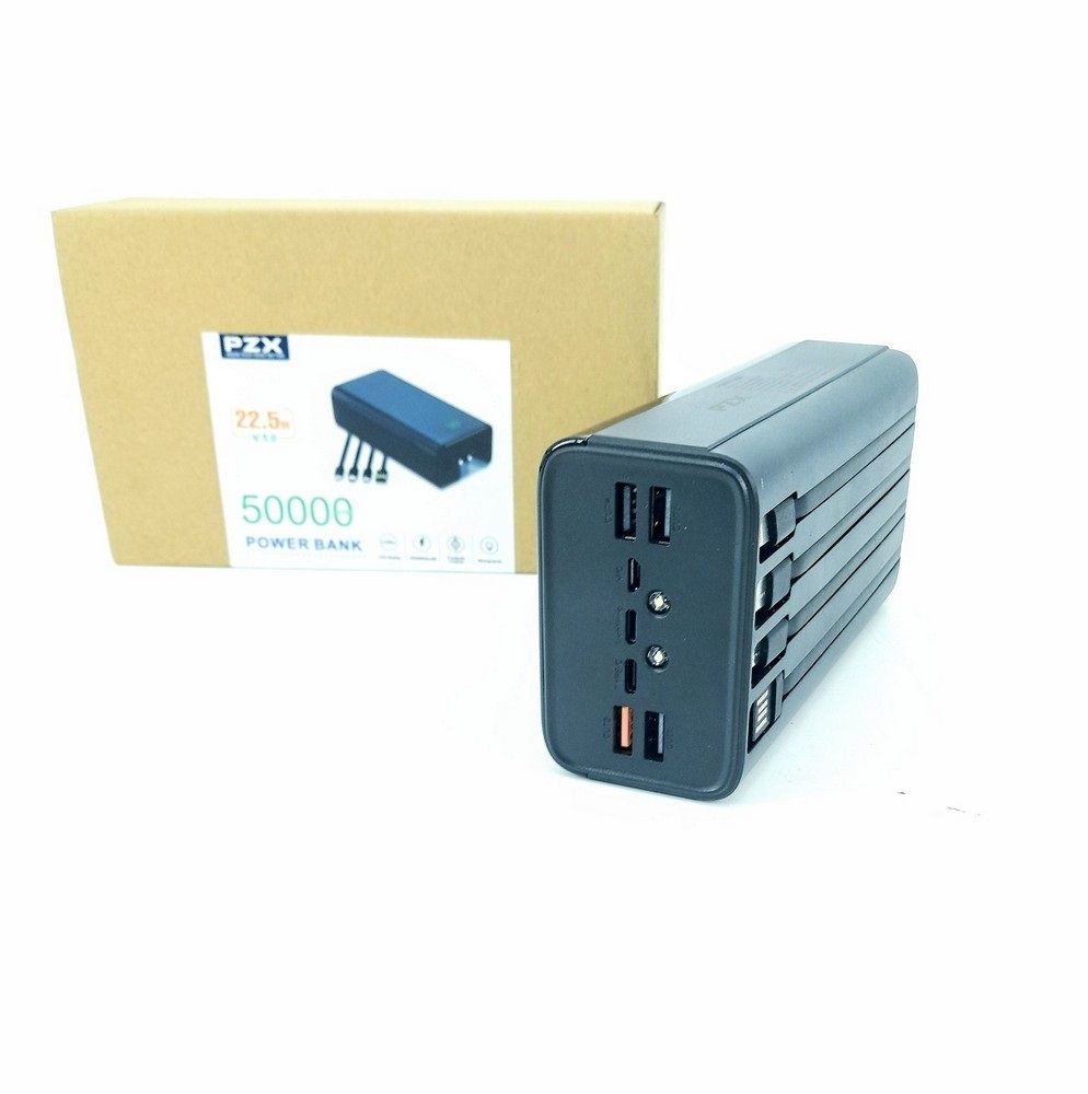 50000mAh Powerbank 4 Cables 4 Inputs 7 High-Capacity Power Bank with LED Flashlight