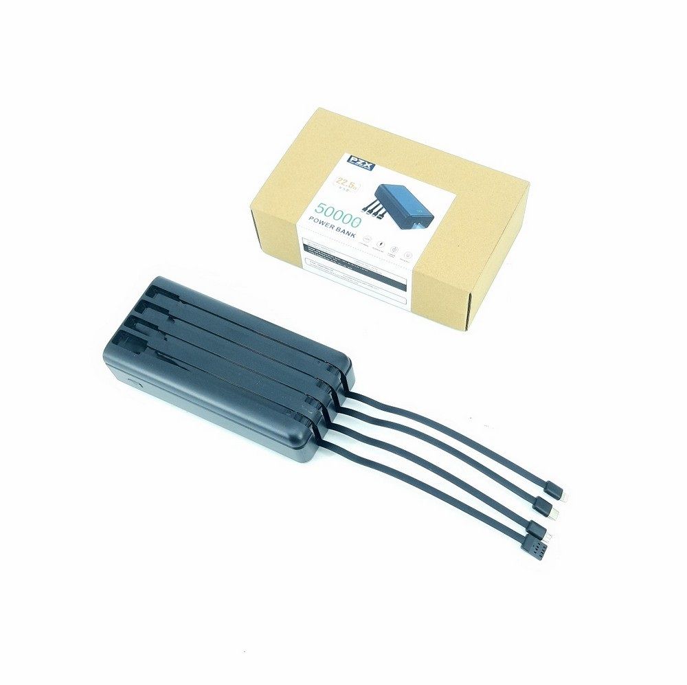 50000mAh Powerbank 4 Cables 4 Inputs 7 High-Capacity Power Bank with LED Flashlight