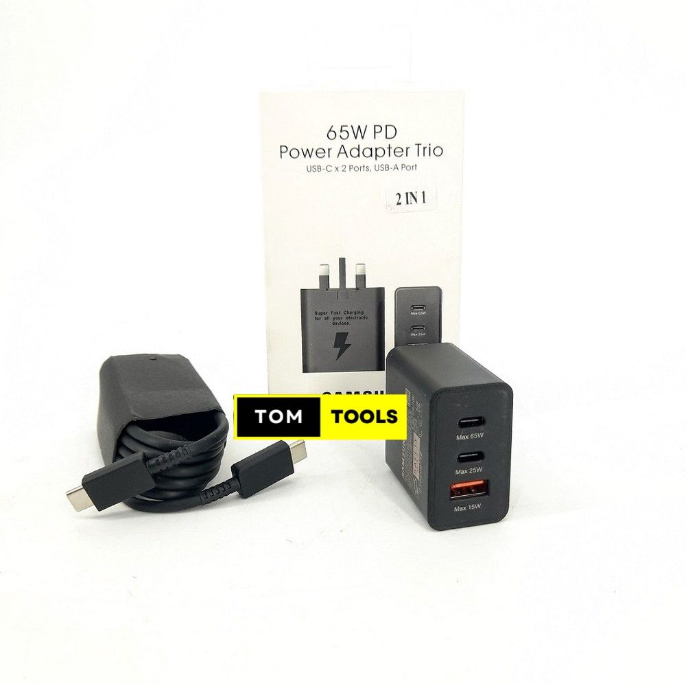 Original Samsung 65W Power Adapter Trio Super Fast Charger with Type-C to Type-C Cable