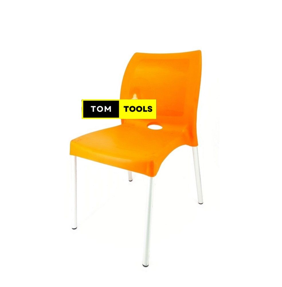 Orange Bruno Strong Armless Comfortable Plastic Chair with Metal Tubing Legs