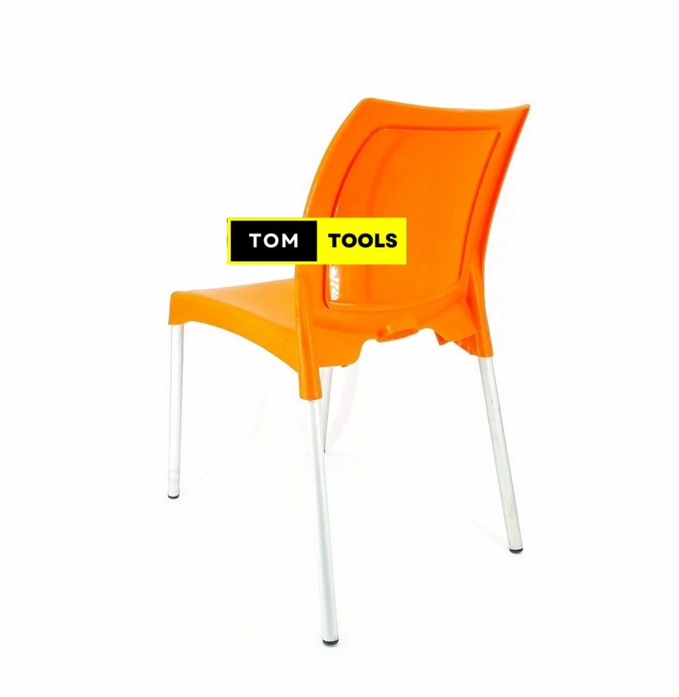 Orange Bruno Strong Armless Comfortable Plastic Chair with Metal Tubing Legs